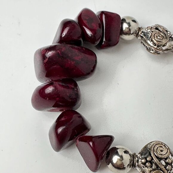 I Silver Red Garnet Beaded Necklace 7.5" Toggle Clasp Fashion Jewelry - Picture 15 of 16